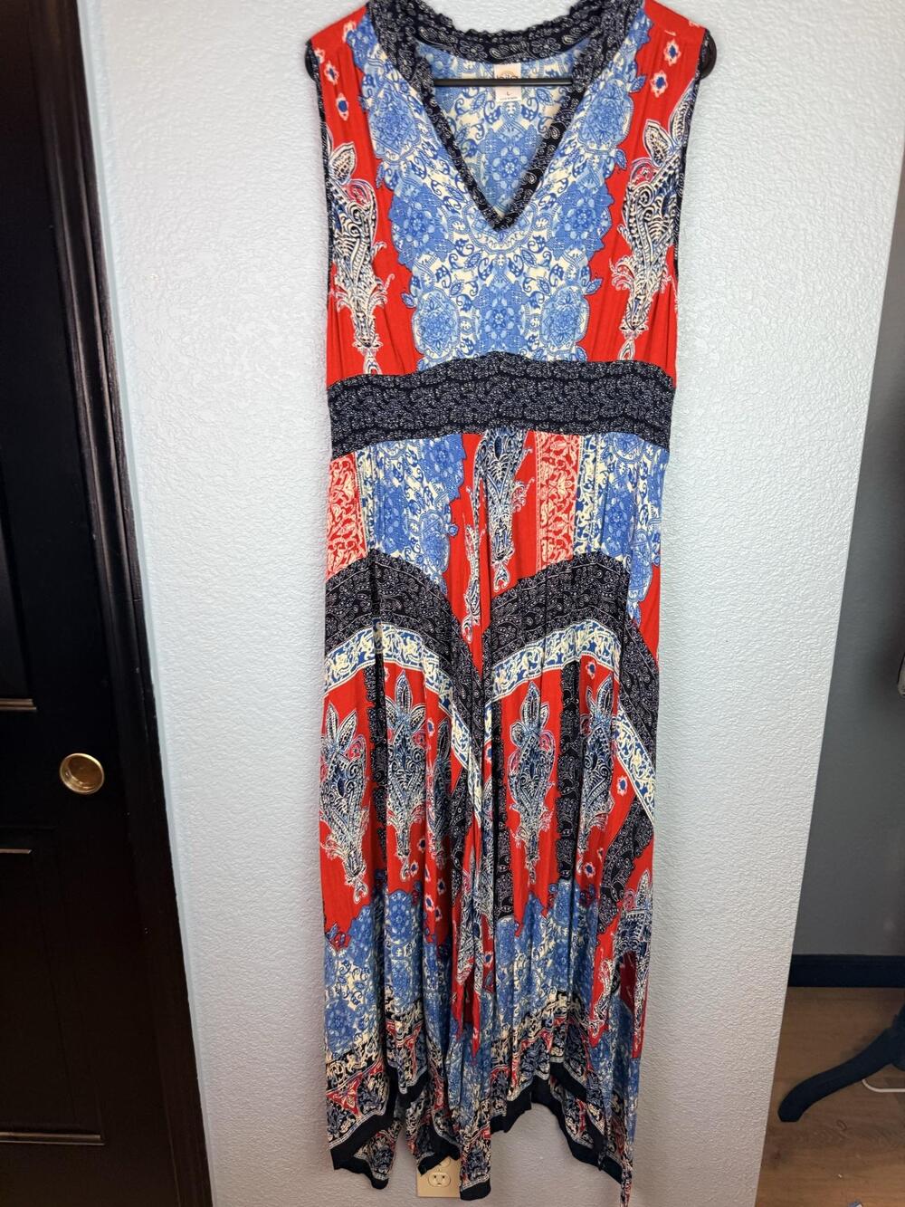 Bila Dress Womens Large Multicolor Paisley Smocked Maxi Boho Sundress Sleeveless